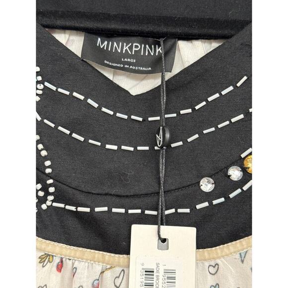 MINKPINK Silk Embellished Dress Sz 2 Oversized Graphic Print Boho Indie Artsy - Picture 7 of 11